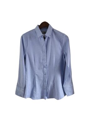Alaska Airlines Luly Yang Blue Button Front Shirt Top Long Sleeves Womens Size M